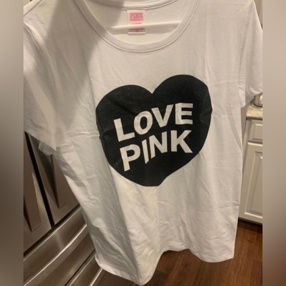 VS PINK ORIGINALS SHINE SHORT SLEEVE PERFECT TEE SHIRT HEART LARGE NWT - Picture 2 of 6